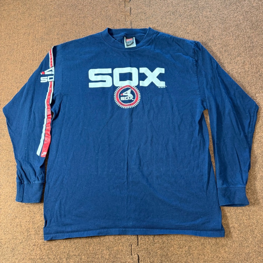 Vintage Nike Team Chicago White Sox Long Sleeve Shirt Navy Blue Mens Medium MLB